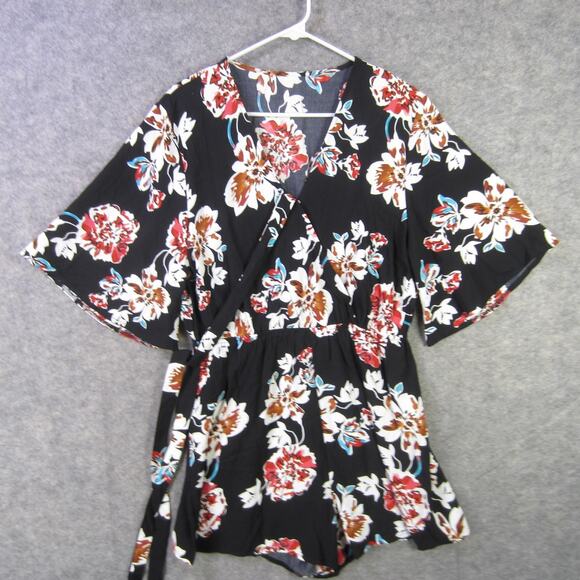 Floral Romper Womens Medium Kimono Sleeve Wrap Tie Waist Playsuit Summer Outfit - Picture 1 of 6